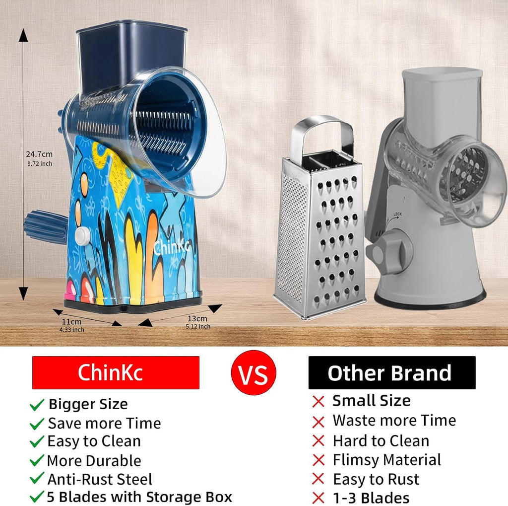 Upgrade Rotary Cheese Grater Shredder with Handle, Strong Suction