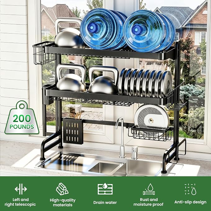 Over The Sink Dish Drying Rack, Adjustable 3 Tier Large Capacity Stainless - Image 4