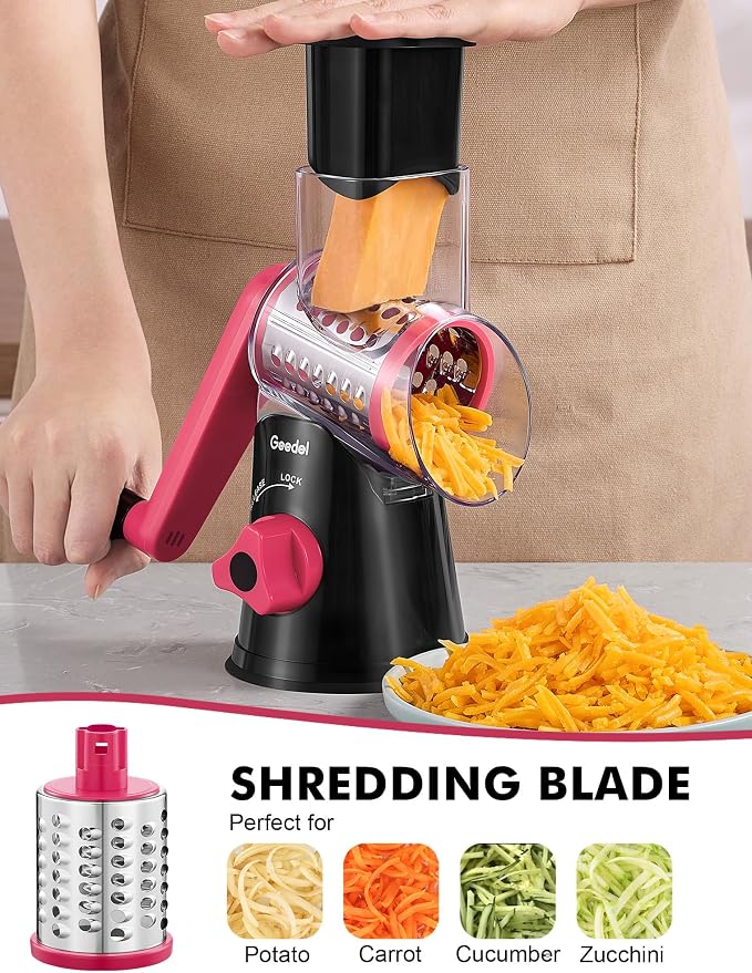 Geedel Rotary Cheese Grater, Kitchen Mandoline Vegetable Slicer - Image 4