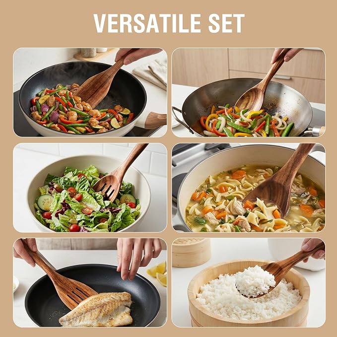 DEBETOOL 6-Piece Acacia Cooking Utensils- Natural Wooden Cooking Spoons - Image 6