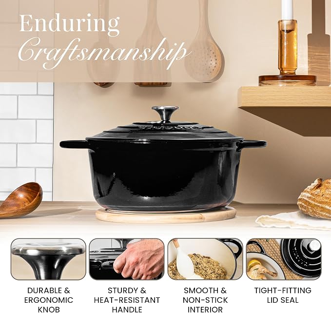 Cast Iron Dutch Oven with Lid – Non-Stick Ovenproof Enamelled Casserole Pot – - Image 7