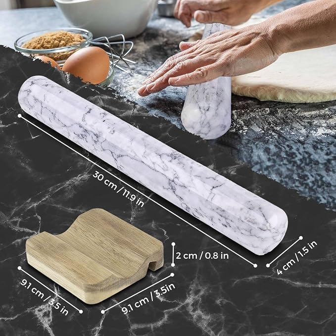 Flexzion French Rolling Pin, 12 Inch White Marble Rolling Pins - Image 8