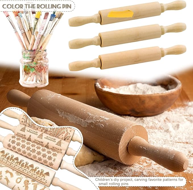 BILLIOTEAM 6 Pack 8 Inch Mini Wood Rolling Pin, Small Wooden Rollers - Image 6
