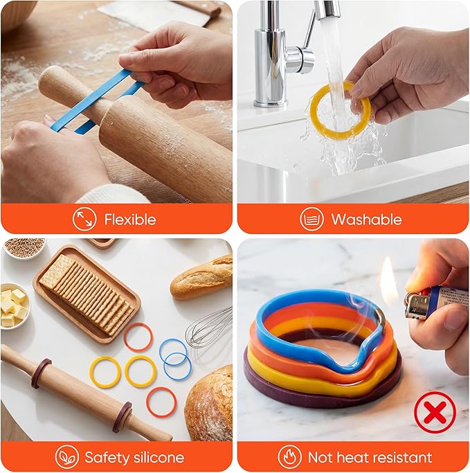 Rolling Pin Guide Rings, Reusable 8 Piece Set Baking Accessories to Precise - Image 6