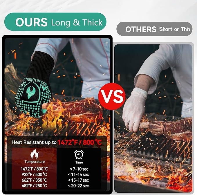 BBQ & Grill Gloves, Oven Gloves, 1472°F Silicone Oven Mitts Heat Resistant - Image 3