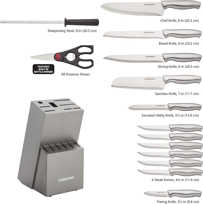 Farberware 15-Piece Stamped Stainless Steel Knife Block Set, High-Carbon - Image 6