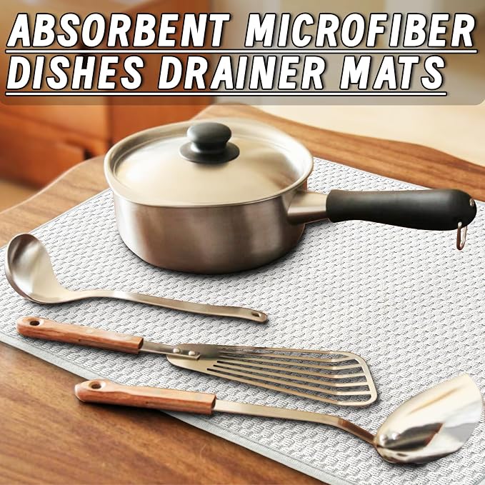 3 Pcs XXL Dish Drying Mat, Absorbent Microfiber Dishes Drainer Mats, Large Size - Image 5