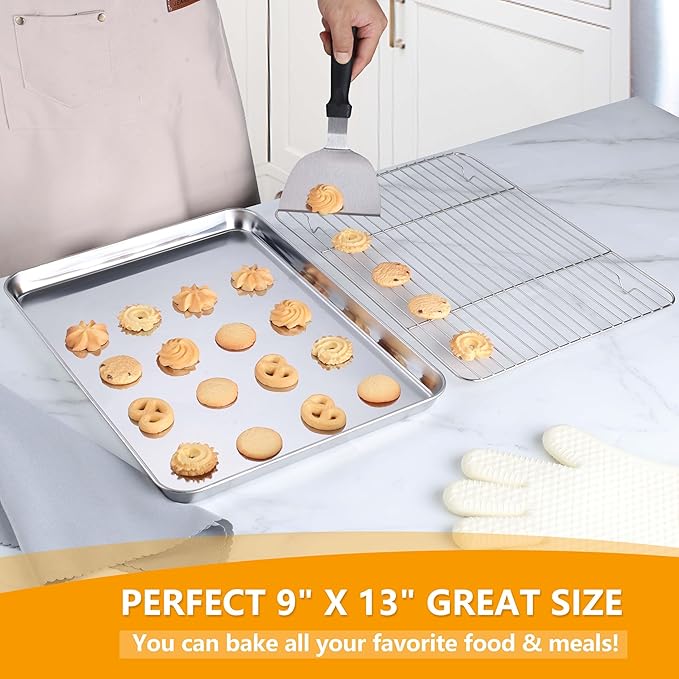 Homikit Quarter Sheet with Rack, 9x13 Stainless Steel Baking Pan with Wire - Image 4