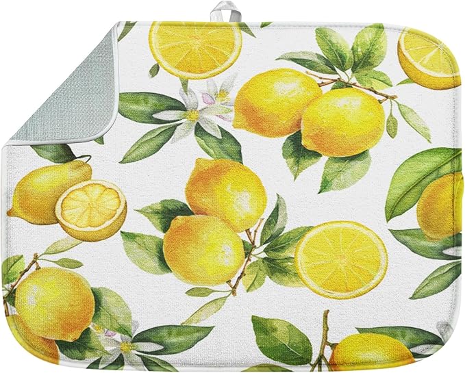 Sanwarm Absorbent Dish Drying Mat, Floral Lemon Fruits Vintage Microfiber Pad by SanwarmHomeDecor