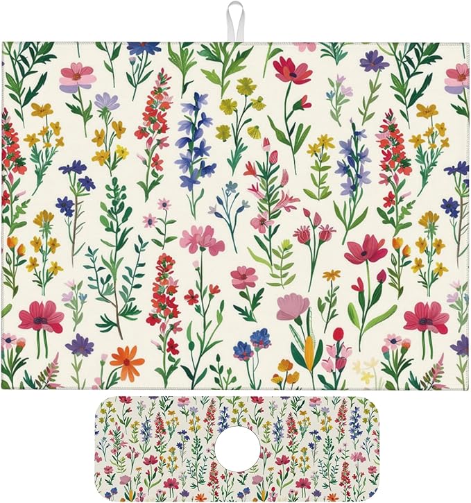 Watercolor Wildflower Dish Drying Mat by Unknown