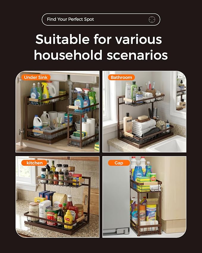 Sevenblue 3 Pack Under Sink Organizer, Height Adjustable Storage Shelves - Image 8