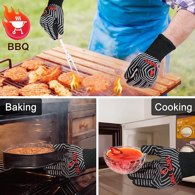 QUWIN BBQ Gloves, Oven Gloves 1472℉ Extreme Heat Resistant, Grilling Gloves - Image 5