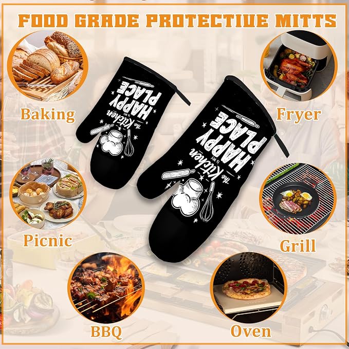 Funny Oven Mitts and Pot Holders Set, The Kitchen is My Happy Place Kitchen - Image 5