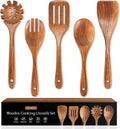 5 PCS Wooden Spoons for Cooking Natural Teak Kitchen Utensils Set Smooth by MULBOM