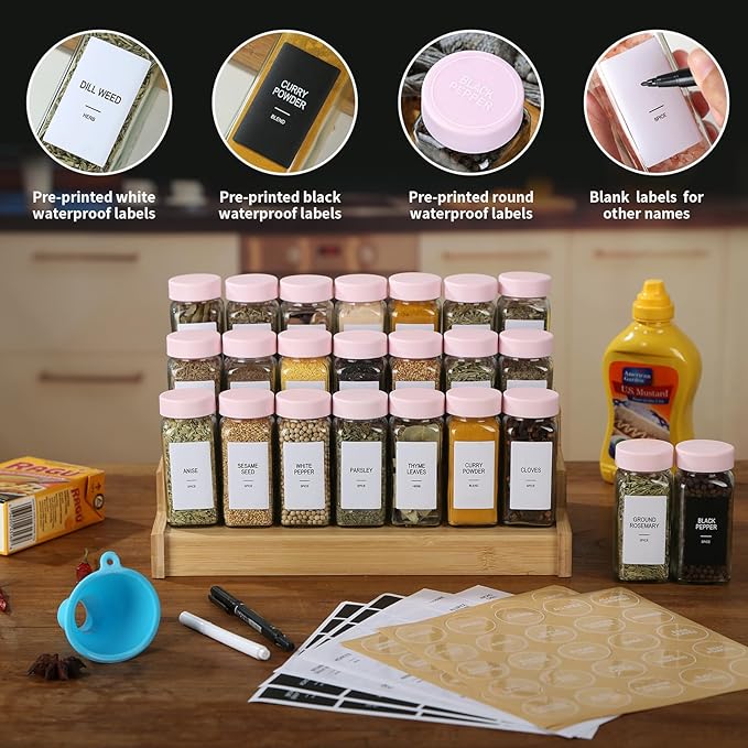 24 Glass Spice Jars with Labels, Spice Jar Set, 4oz Seasoning Containers - Image 2
