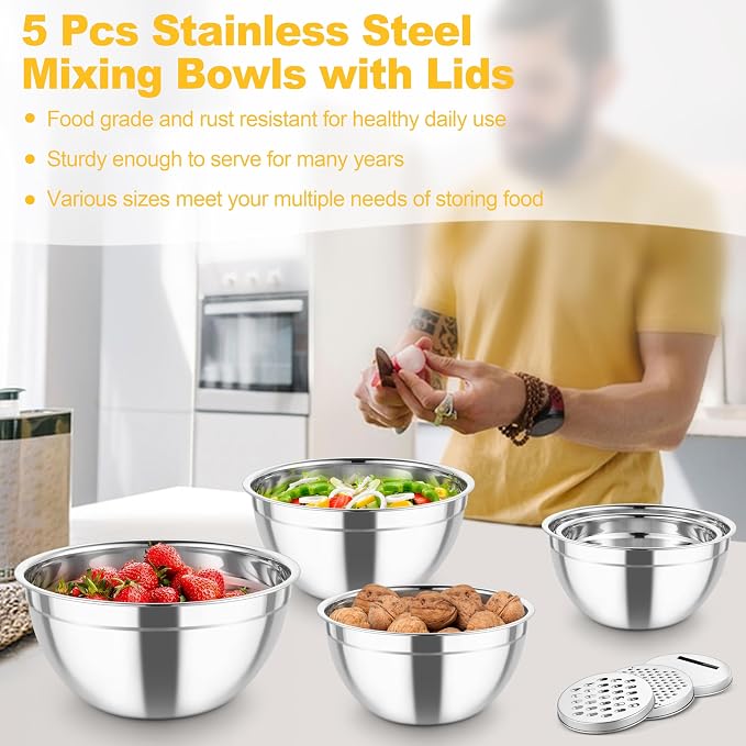 TeamFar Mixing Bowls, Stainless Steel Salad Serving Bowl - Image 6