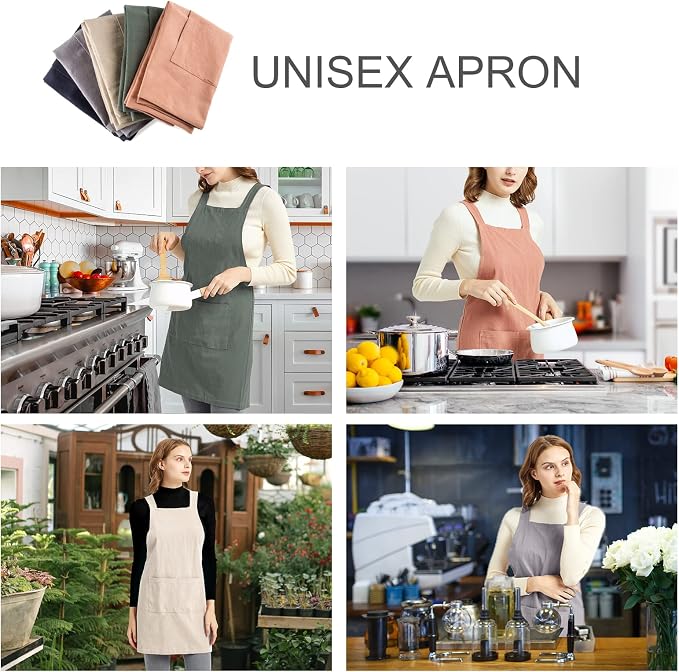 ELEZAY Aprons for Women with Pockets Plus Size Comfort Cross Back No Tie Cotton - Image 6