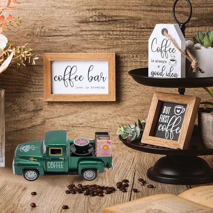 Coffee Bar Decor Vintage Mini Metal Pickup Truck Decorations - Image 2