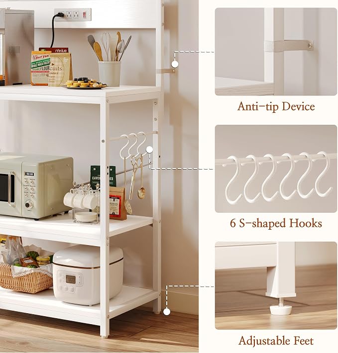 SUPERJARE Bakers Rack with Power Outlets, Microwave Stand, 31.5 X 16.5 Inch - Image 7