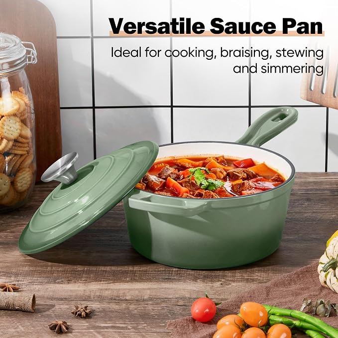 Homikit 3 Quart Saucepan with Lid, Enameled Cast Iron Sauce Pan Cooking Pot - Image 7