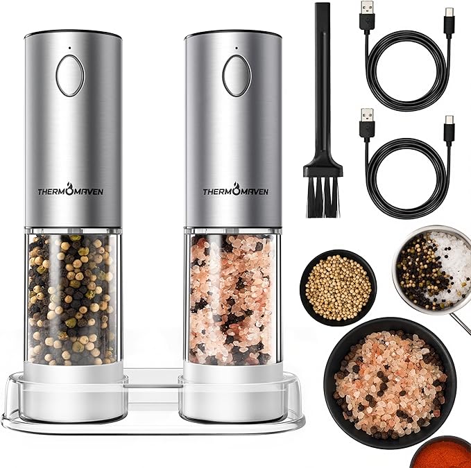 ThermoMaven 110ml Rechargeable Electric Salt and Pepper Grinder Set by ThermoMaven