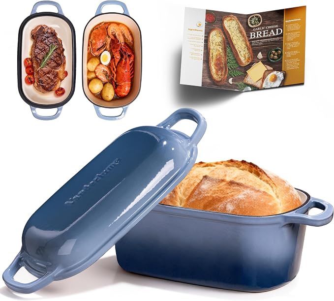 4.6-Quart Oval Dutch Oven for Bread Baking, 2 in 1 Enameled Cast Iron Bread Pan by Bakethewarmthoflife
