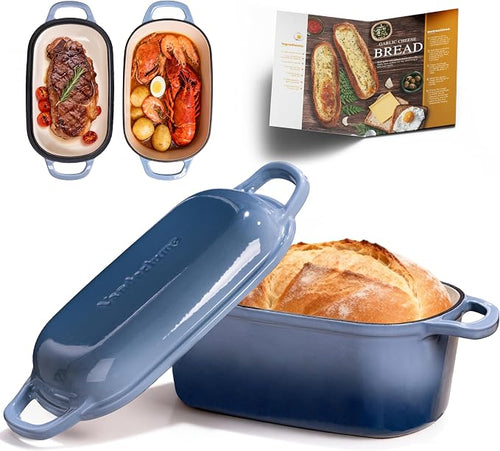 4.6-Quart Oval Dutch Oven for Bread Baking, 2 in 1 Enameled Cast Iron Bread Pan by Bakethewarmthoflife