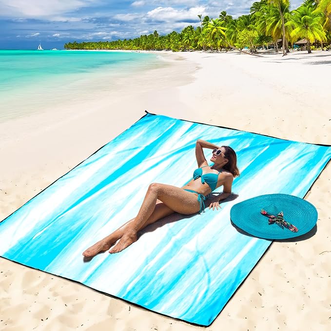 WIWIGO Beach Blanket Waterproof Sandproof Beach Mat 79" X 83"/10'x9'for 2-8 - Image 6