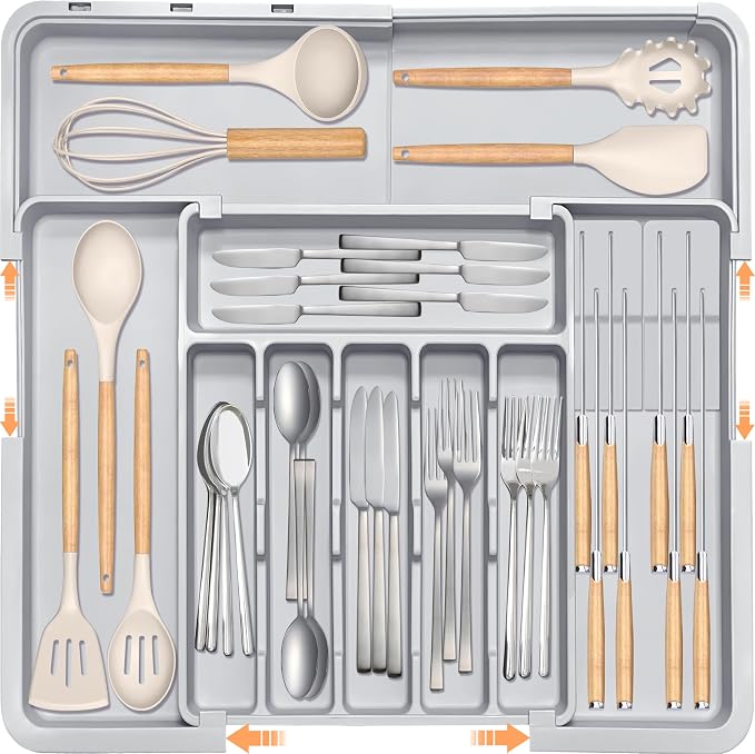 Silverware Drawer Organizer for Kitchen, Adjustable Utensil Drawer Organizer by HOMECOR