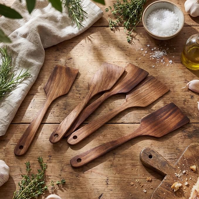 Sieral 20 Pcs Wooden Spatulas Bulk, 11 Inches Natural Acacia Wooden Spatulas - Image 2