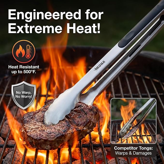 Kona Premium Stainless-Steel Locking Grill Tongs 17 inch, Heavy Duty Tongs - Image 3