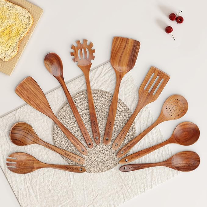 Mooues Wooden Spoons for Cooking, Wooden Utensils for Cooking Natural Teak - Image 6
