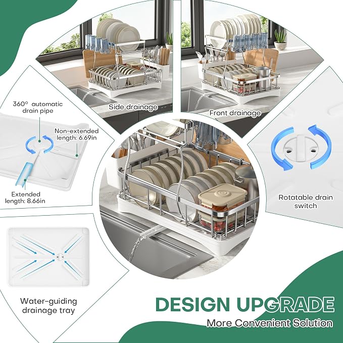 2 Tier Dish Drying Rack, Stainless Steel Dish Rack - Image 4
