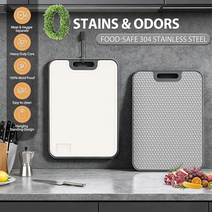 18/8 Stainless Steel Cutting Board, Large Double Sided Chopping Board - Image 2