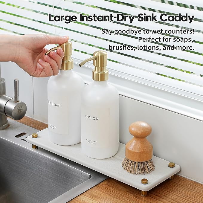 Razborci Water Absorbing Stone Sink Caddy Kitchen Sink Organizer Tray, - Image 4