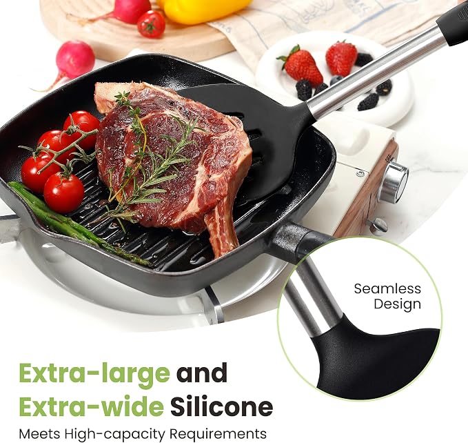 Large Cooking Utensils Set, Stainless Steel Handle Spatula Set, Heat Resistant - Image 3
