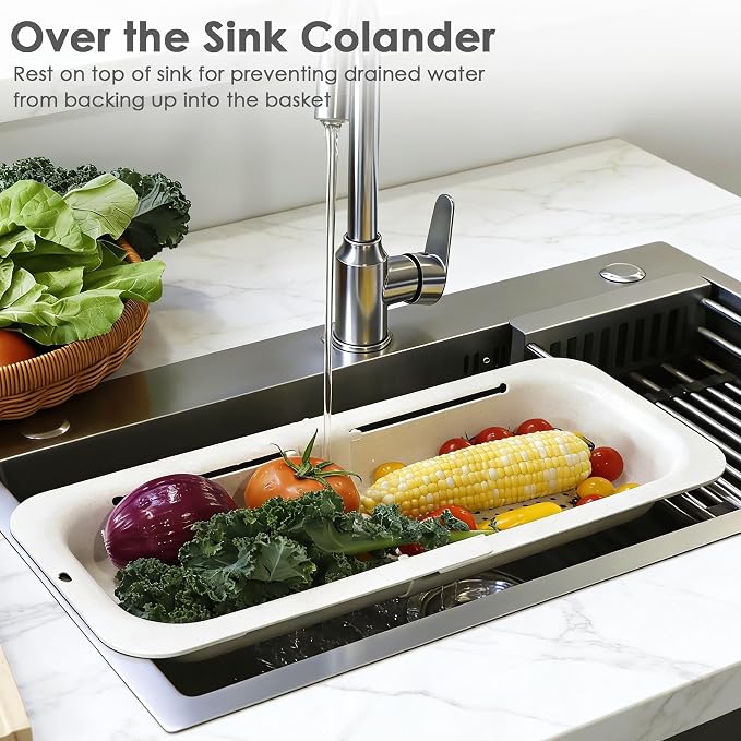 Over the Sink Colander Strainer Basket, Extendable Colander and Strainer - Image 4