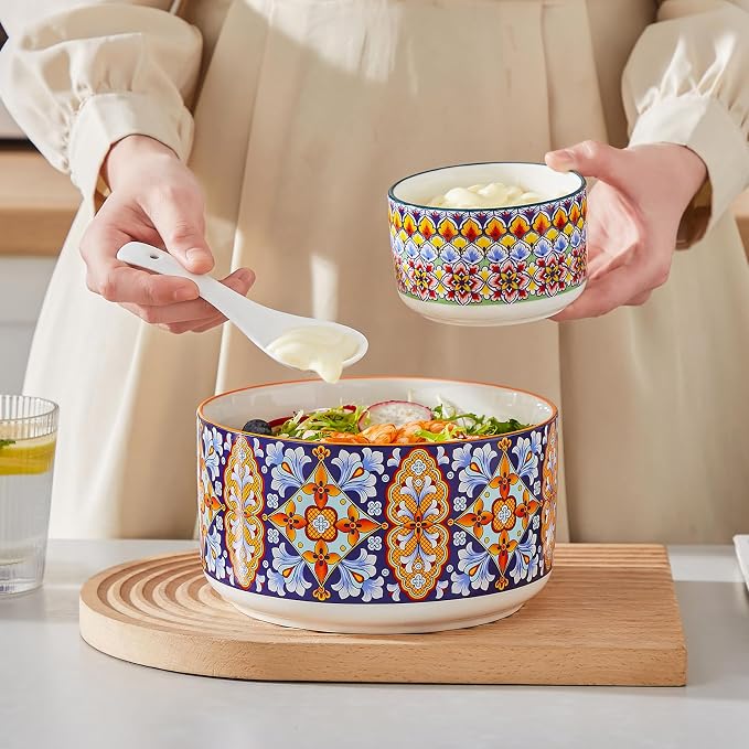 vancasso Serving Bowls with Lids Set of 4, Ceramic Nesting Mixing Bowls - Image 6