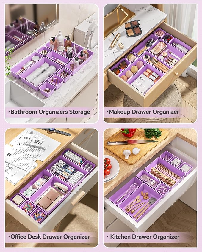 KEMETHY 25 PCS Plastic Drawer Organizers Set, 4 Sizes Vanity Organizer - Image 4