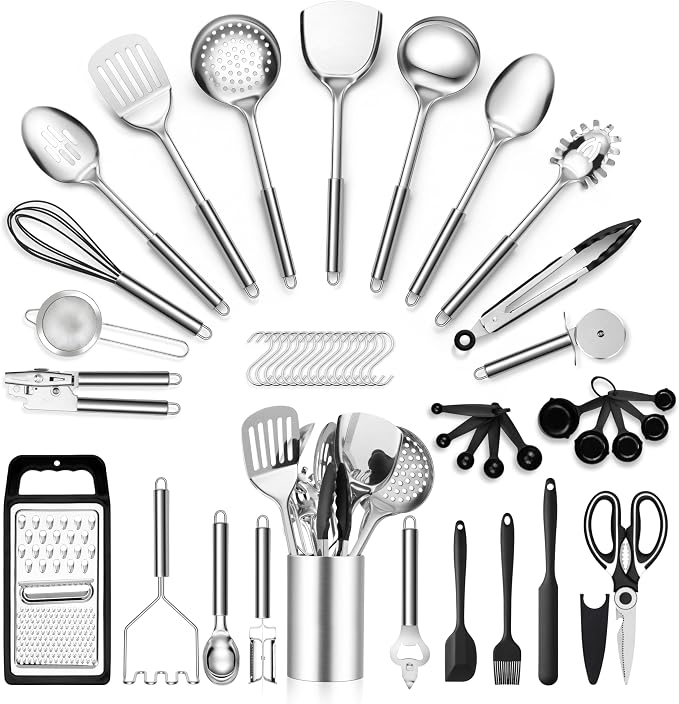 E-far Stainless Steel Kitchen Utensils Set, 39-Piece Cooking Utensils Set by E-far