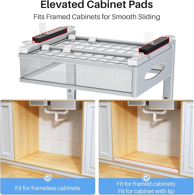 Under Sink Organizer, 2 Pack 2 Tier Pull Out Under Cabinet Organizer Shelf - Image 3