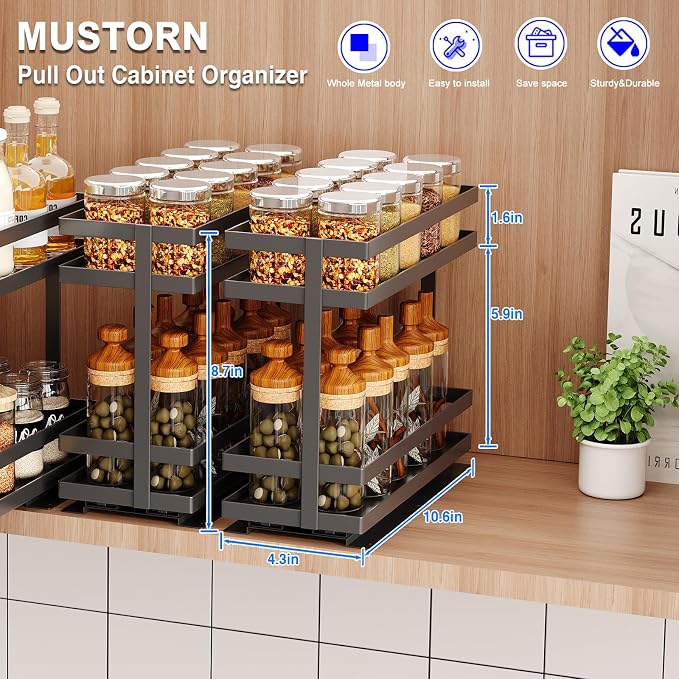 Mustorn 4 Pack Pull Out Spice Rack Organizer - Image 6