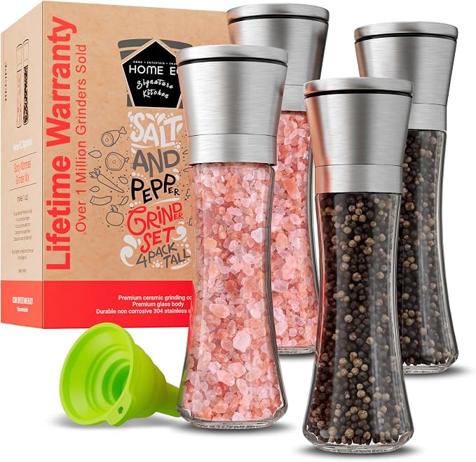 Home EC Original Stainless Steel Sea Salt and Pepper Grinder Set of 4 by HOMEEC