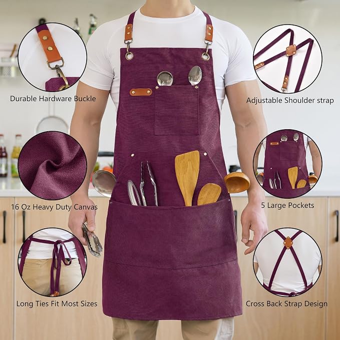 Aoomzoon Canvas Aprons for Men Chef Apron, Work Apron - 16oz Heavy Duty Cross - Image 3