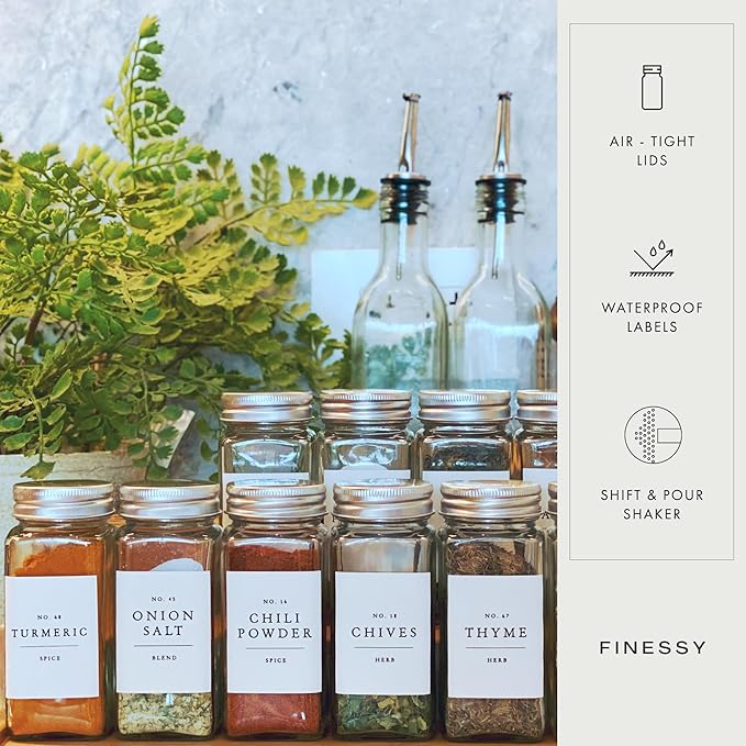 Glass Spice Jars with Labels with Metal Lids and Shakers Farmhouse 36 Pack Set - Image 6