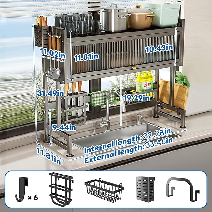 Hdrriozu Over the Sink Dish Drainer Drying Rack 3 Tier Over Sink Dish rack - Image 6