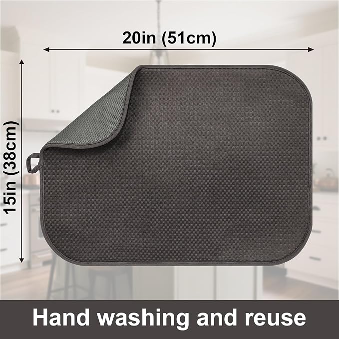 2-Pack Dark Gray Dish Drying Mats 20" x 15" – XL Kitchen Drying Mat - Image 3