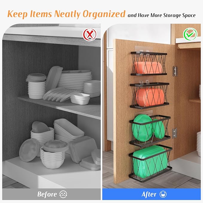 BasicForm 4 Pack Metal Kitchen Inside Cabinet Door Organizer, Adhesive Lid - Image 3