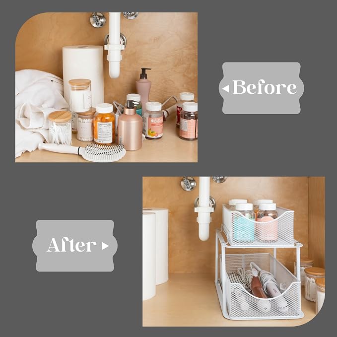 Sorbus 2 Tier Under Sink Bathroom Organizers and Storage, Strong Steel Mesh - Image 7