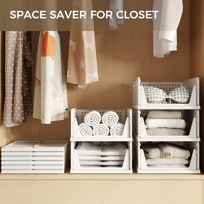 Pinkpum 6 Pack Closet Organizers Storage Bins, Stackable Plastic Drawer Basket - Image 3